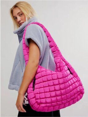 Free People Movement Quilted Large Carry-all Zip Closure Pink Shoulder Bag - NEW